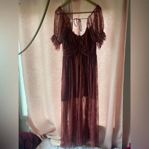 Free People beautiful pink lace corset maxi romantic peasant princess gown dress - Picture 9 of 14